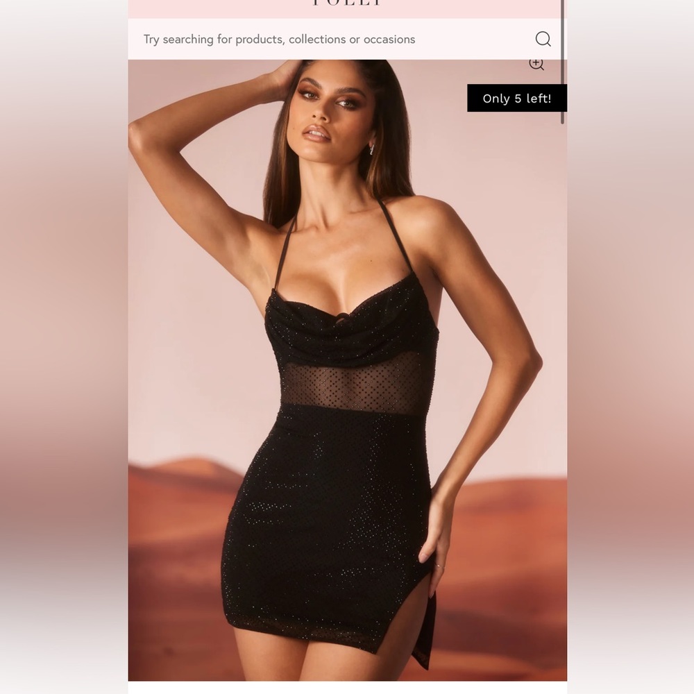 Oh Polly RANCHO MIRAGE Embellished Cowl Mini Dress in Black sold out online